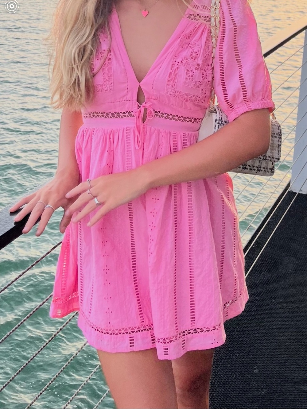 Urban Outfitters Hot Pink Eyelet Tie-Front Mini Dress